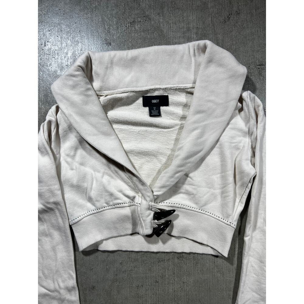 Vintage Y2K Obey Skull Cropped Jacket Women Medium Cream - Picture 4 of 7
